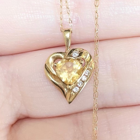 Jewelry - yellow orange citrine cz 10k solid yellow gold heart shaped pendant neck…​